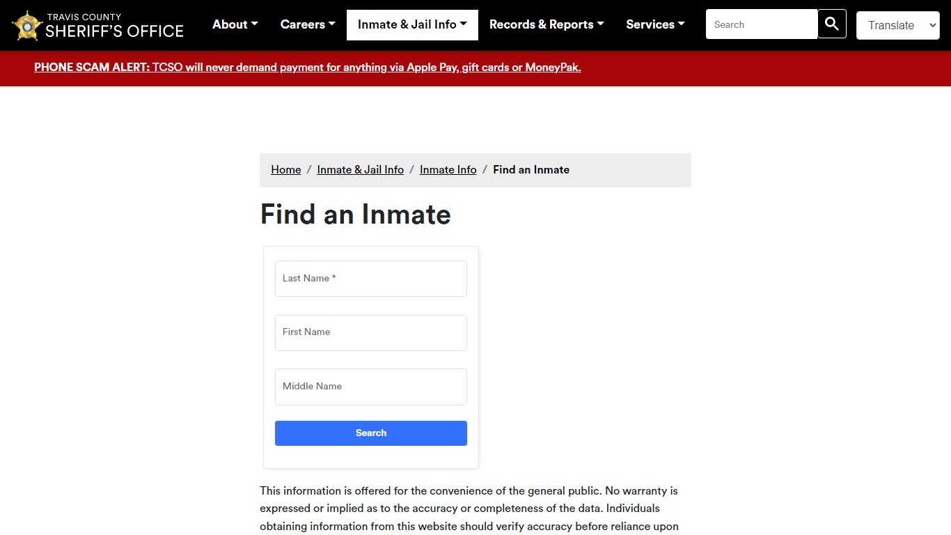 Find an Inmate - tcsheriff.org